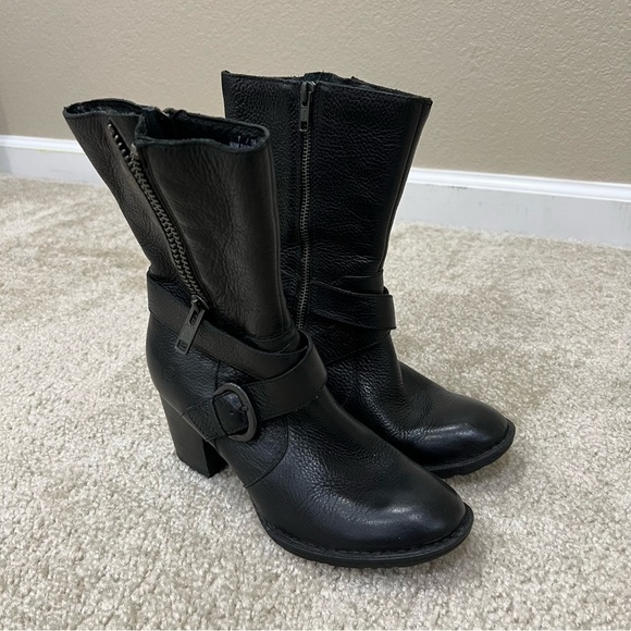 Born Women’s Black Leather Zip Heeled Boots Size 7, 38 D17303 Side Zip, - Picture 3 of 16
